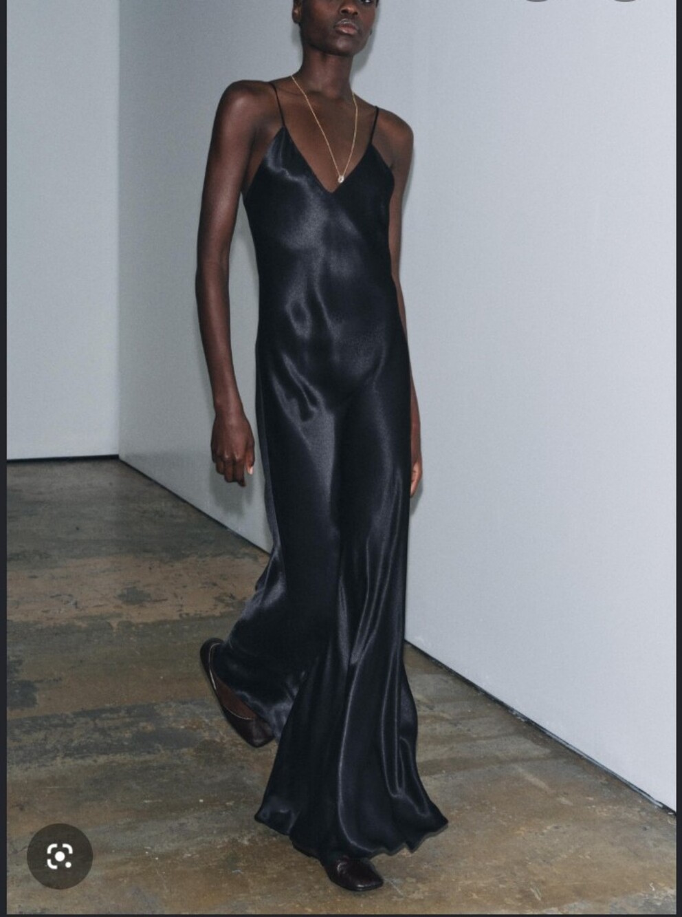 Zara Black Satin Slip Maxi Dress with Spaghetti Straps